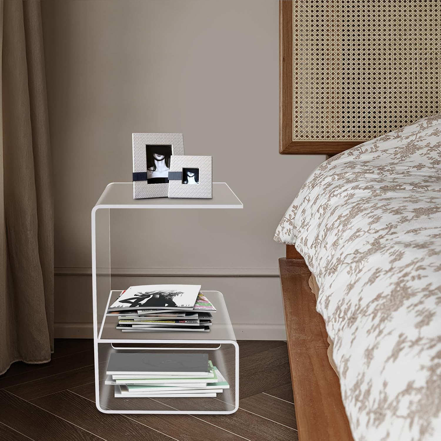 Modern Acrylic Side Table, 3-Tier End Table for Small Spaces, Clear Bedside Tables with 22lbs Capacity for Living Room, Bedroom, Bathroom, Apartment