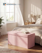 SONGMICS HOME Ottoman with Storage, Removable Lid, Folding Storage Chest, Easy Assembly, for Entryway, Bedroom, Living Room, 15.2 x 30.2 x 15.2 Inches, Velvet, Pink
