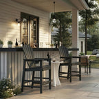 Tall Adirondack Bar Chair with Cup Holder, HDPE Outdoor Bar Height Chair with Armrests, All-Weather Poly Patio High Chair with Footrest for Balcony, Deck, Poolside, Backyard & Porch, Black