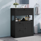 GRUSIGN Storage Cabinet, Modern Bathroom Floor Storage Cabinet Organizer with 1 Door and 3 Drawers, Freestanding Cupboard for Kitchen/Living Room Use
