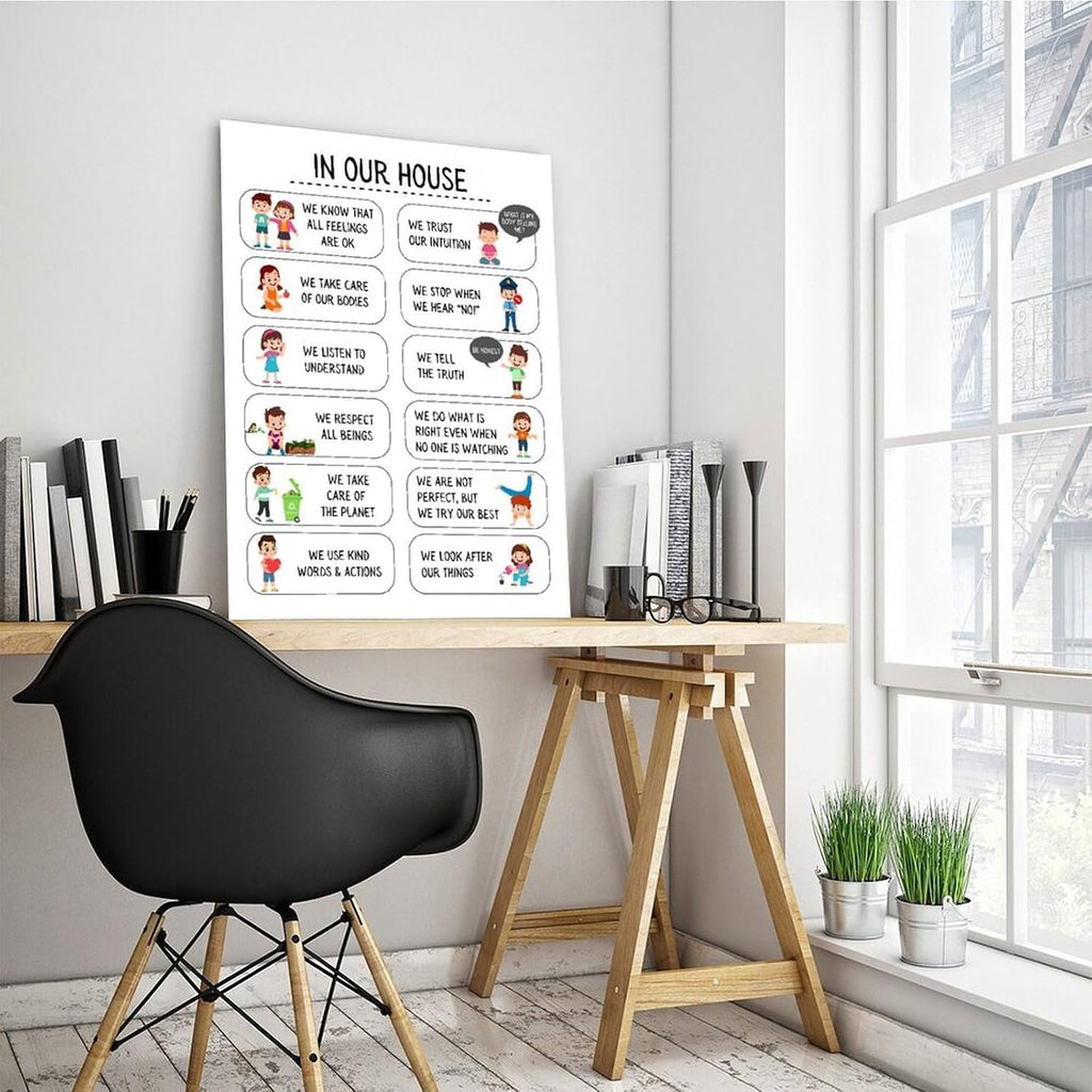 YFET Positive House Rules For Kids Family Art Wall Decor Posters Classroom Therapy Room Gifts Frame 12x18inch