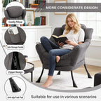 MBOOYOME Lazy Chair, Modern Accent Chair with Armrests, Side Pocket & Metal Frame, Comfy Leisure Chair for Living Room, Bedroom, Dorm & Office, Dark Grey