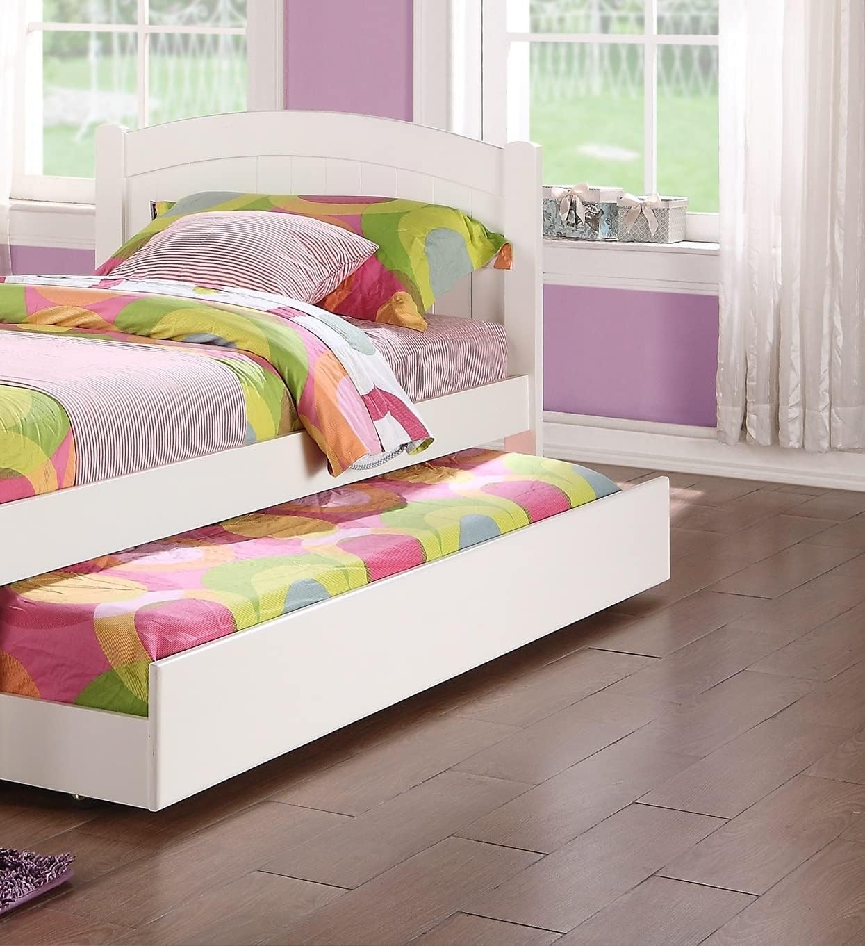 Twin Size Bed w, Trundle Slats White Pine Plywood Youth Bedroom Furniture