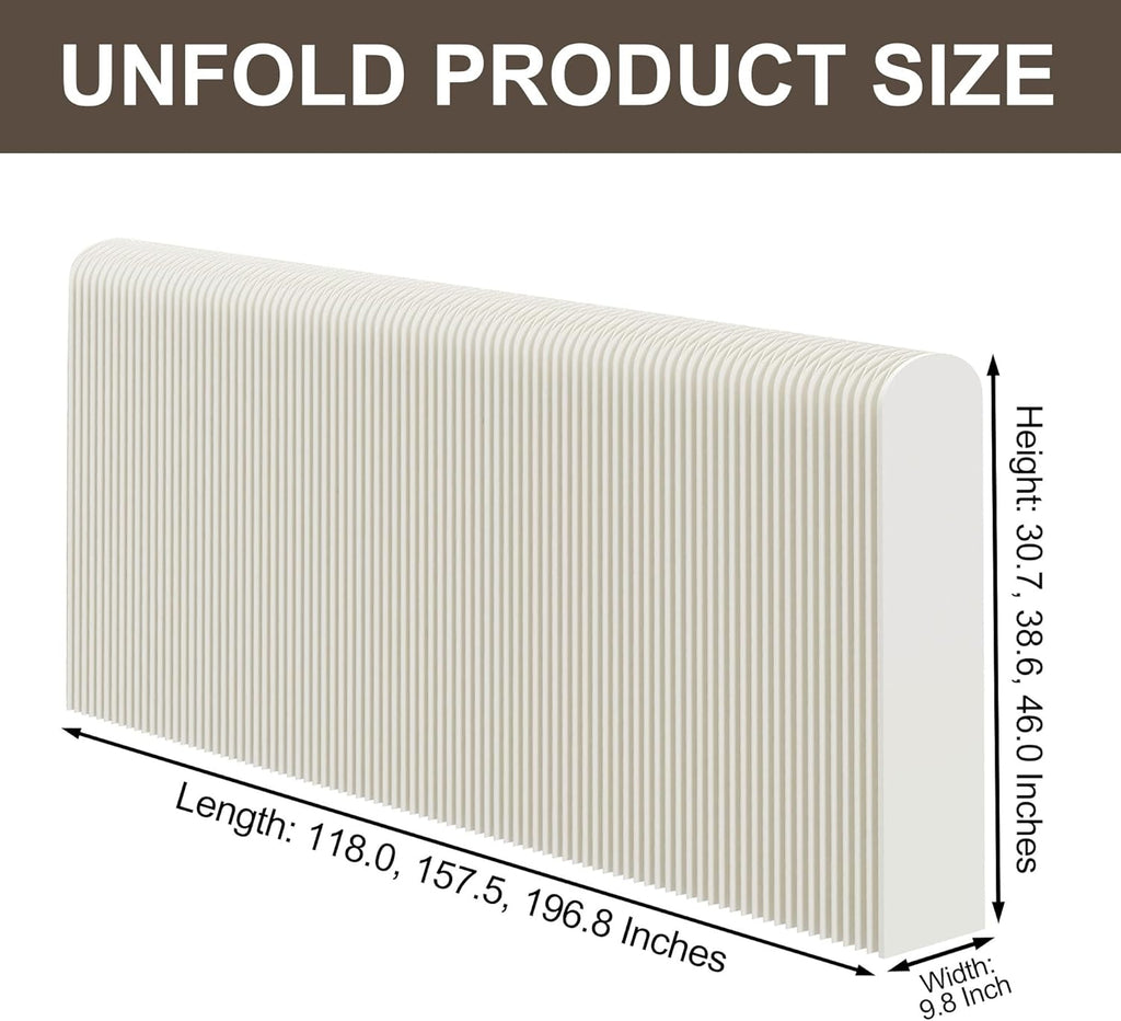 Accordion Room Divider, Short Folding Privacy Screen, Modern Freestanding Partition Wall for Small Spaces, No Drill, Portable Paper Room Separation for Home Office (White, L118.0 x W9.8 x H46.0 Inch)