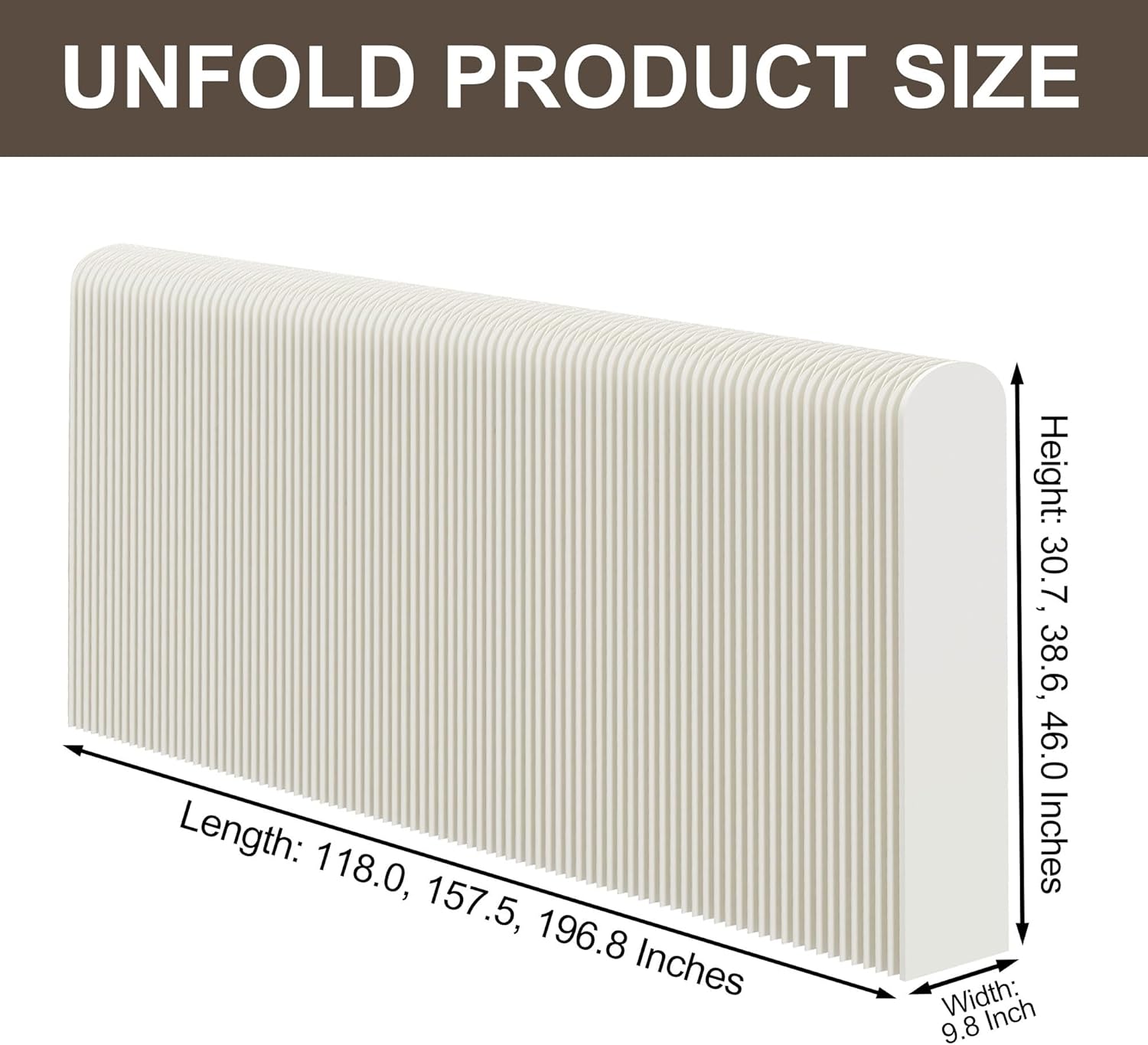 Accordion Room Divider, Short Folding Privacy Screen, Modern Freestanding Partition Wall for Small Spaces, No Drill, Portable Paper Room Separation for Home Office (White, L118.0 x W9.8 x H46.0 Inch)