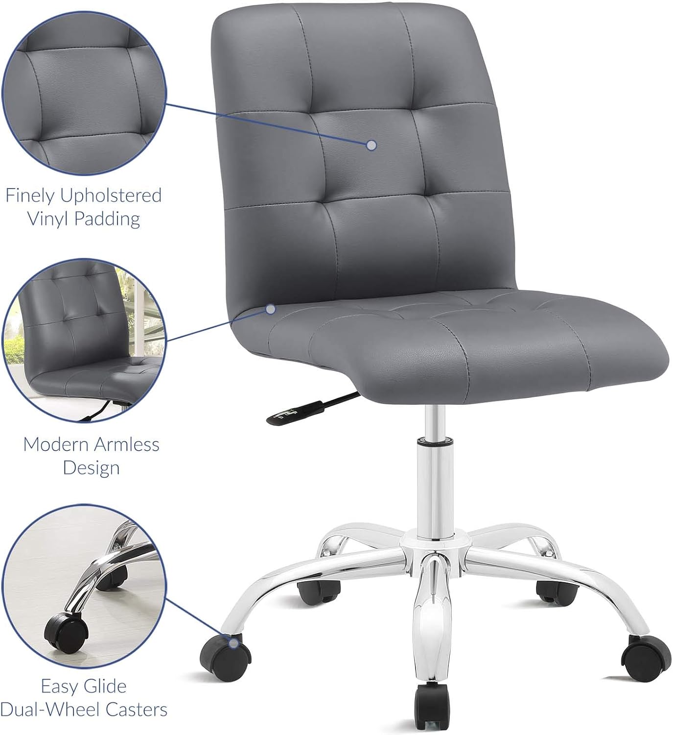 Modway Prim Ribbed Armless Mid Back Swivel Conference Office Chair In Gray