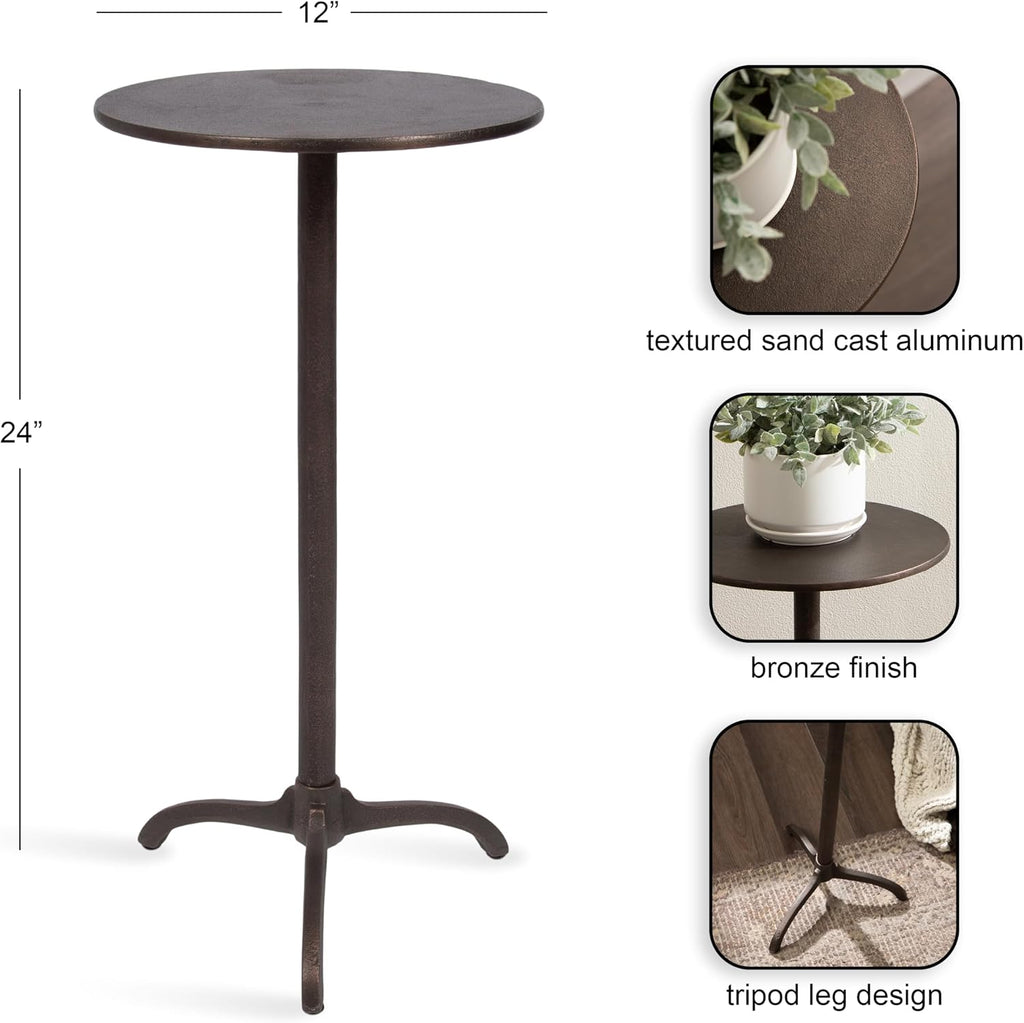 Kate and Laurel Henshall Mid-Century Metal Round Side Table, 12 x 12 x 24, Bronze, Sand Cast Aluminum Sculptural Indoor Plant Stand with Tripod Base for Use as End Table or Bedroom Nightstand