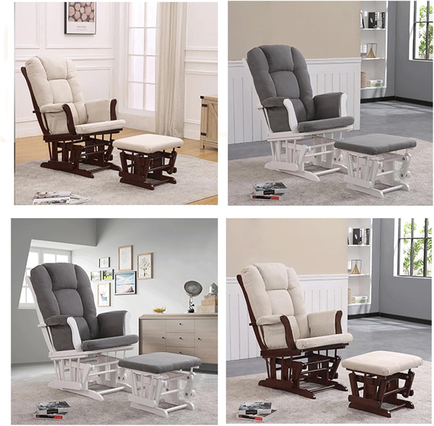 5Pcs Glider Rocker Cushions Set Velvet Glider Rocker Replacement Cushions with Side Storage Pockets, Washable Non Slip (Dark Gray)