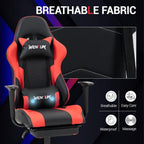 Gaming Chair with Footrest, Ergonomic PC Desk Chair with Headrest and Massage Lumbar Support, Video Game Chair with Height Adjustable High Back for Home Office, PU Leather, Red