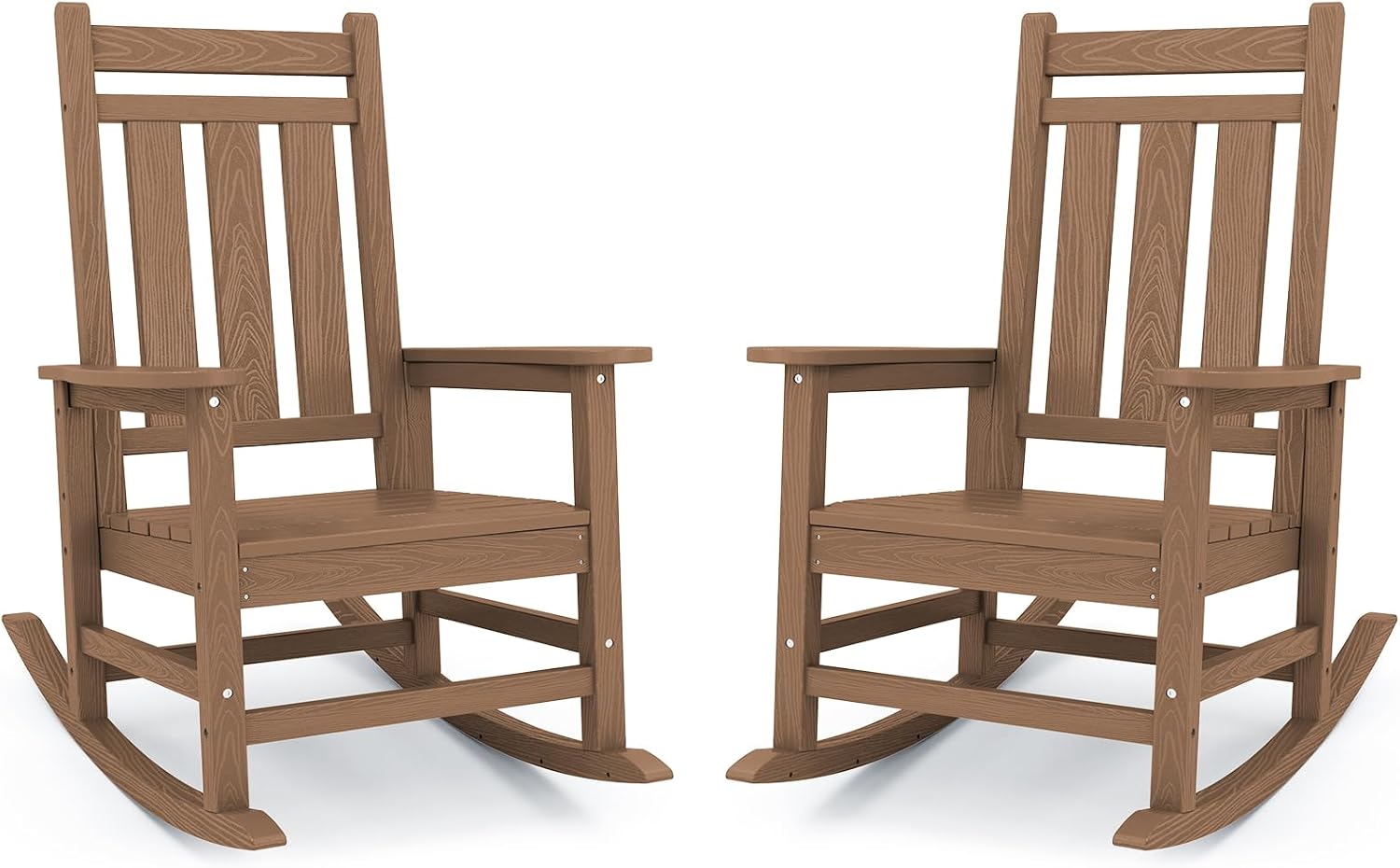 KINGYES Oversized Outdoor Rocking Chair Set of 2, HDPE Patio Rockers, Brown | | All-Weather Patio Rocking Chairs for Porch | High Back & Wide Seat for Garden, Lawn