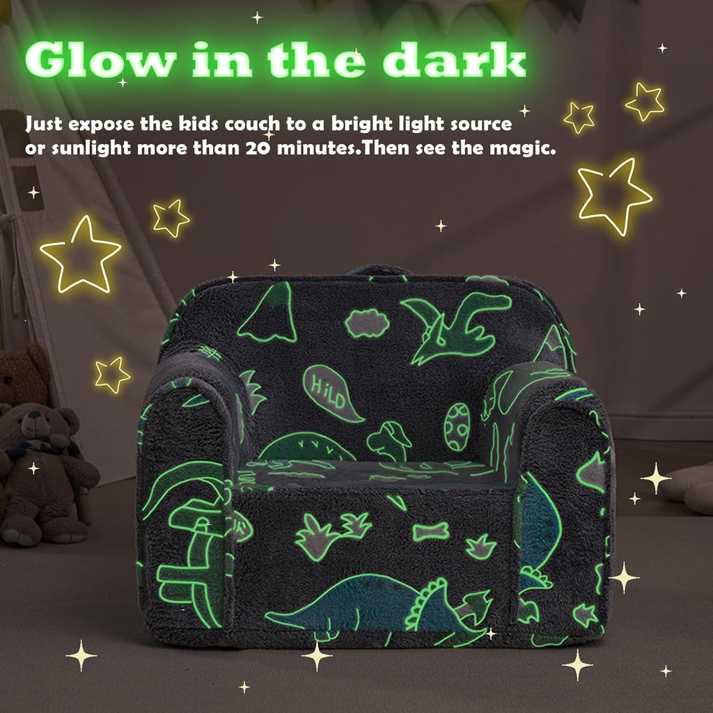 Comfy Toddler Chair,Kids Foam Chair,Kids Armchair Toddler Couch Kids Sofa Reading Chair with Glow in The Dark(Glow Dino)