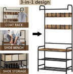 LINZINAR Coat Rack Hall Tree with Bench and Shoe Storage 3 in 1 Entryway | Stand Alone Coat Hanger Shoe Shelf Coat and Shoe Rack Entryway Hall Tree for Entrance Hallway Doorway Front Door