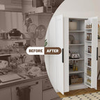62.99''White Kitchen Pantry Cabinet Tall Freestanding Pantry Storage Cabinet with Doors and Shelves Buffet Cupboards Sideboard Tall Kitchen Pantry Storage Cabinets Food Pantry for Living Room