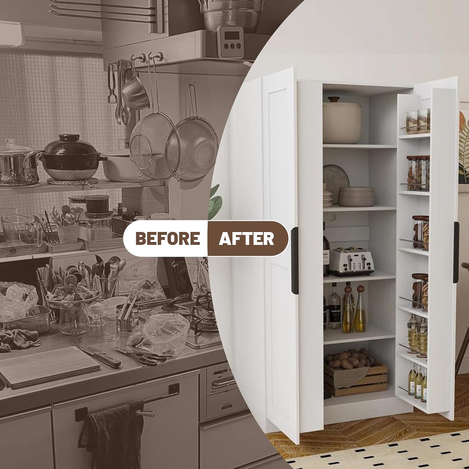 62.99''White Kitchen Pantry Cabinet Tall Freestanding Pantry Storage Cabinet with Doors and Shelves Buffet Cupboards Sideboard Tall Kitchen Pantry Storage Cabinets Food Pantry for Living Room