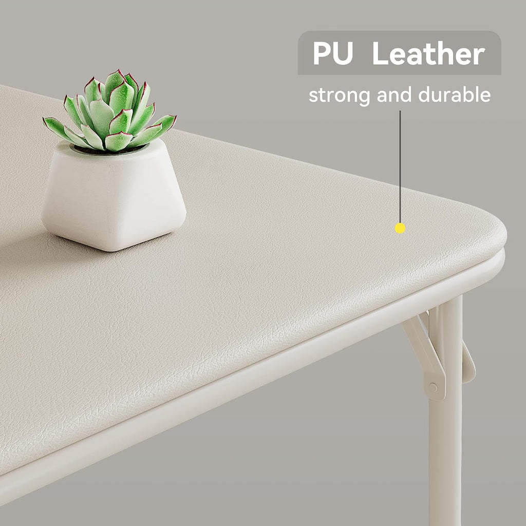 33.6'' Folding Square Card Table, Portable Card Table with Folding Legs & PU Leather Surface, Lightweight Foldable Puzzle Tables for Dining Room, Living Room, Office, Camping, Beige(Table Only)