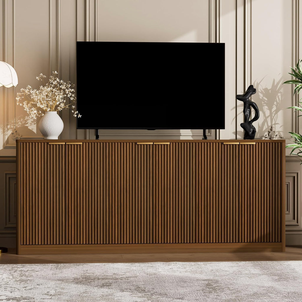 67" Fluted Buffet Sideboard Cabinet with Storages, Modern Accent Cabinet with 6 Doors,Large Storage Cabinet for Kitchen, Living Room,Entryway(Walnut)