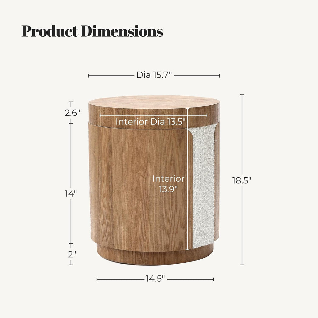 LuxenHome Modern End Table with Storage, 18.5” Wood Round Side Table with Ash Veneer, Nightstand Bedside Tables for Bedroom, Sofa Accent Tables for Living Room, Entryway, Office, Couch