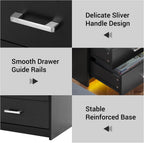 AOGLLATI LED Nightstands Set of 2 with Charging Stationand Glass Top | Black Night Stand with 2 Drawers, Bedside Table with Pull-Out Shelf, Modern End Side Tables with USB Ports Outlets