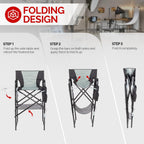 OmySalon Extra Tall 30'' Bar Height Directors Chair, Professional Portable Makeup Artist Folding Chair w/Side Table, Cup Holder, Side Storage Bag, Heavy Duty Iron Frame 300 lbs Capacity