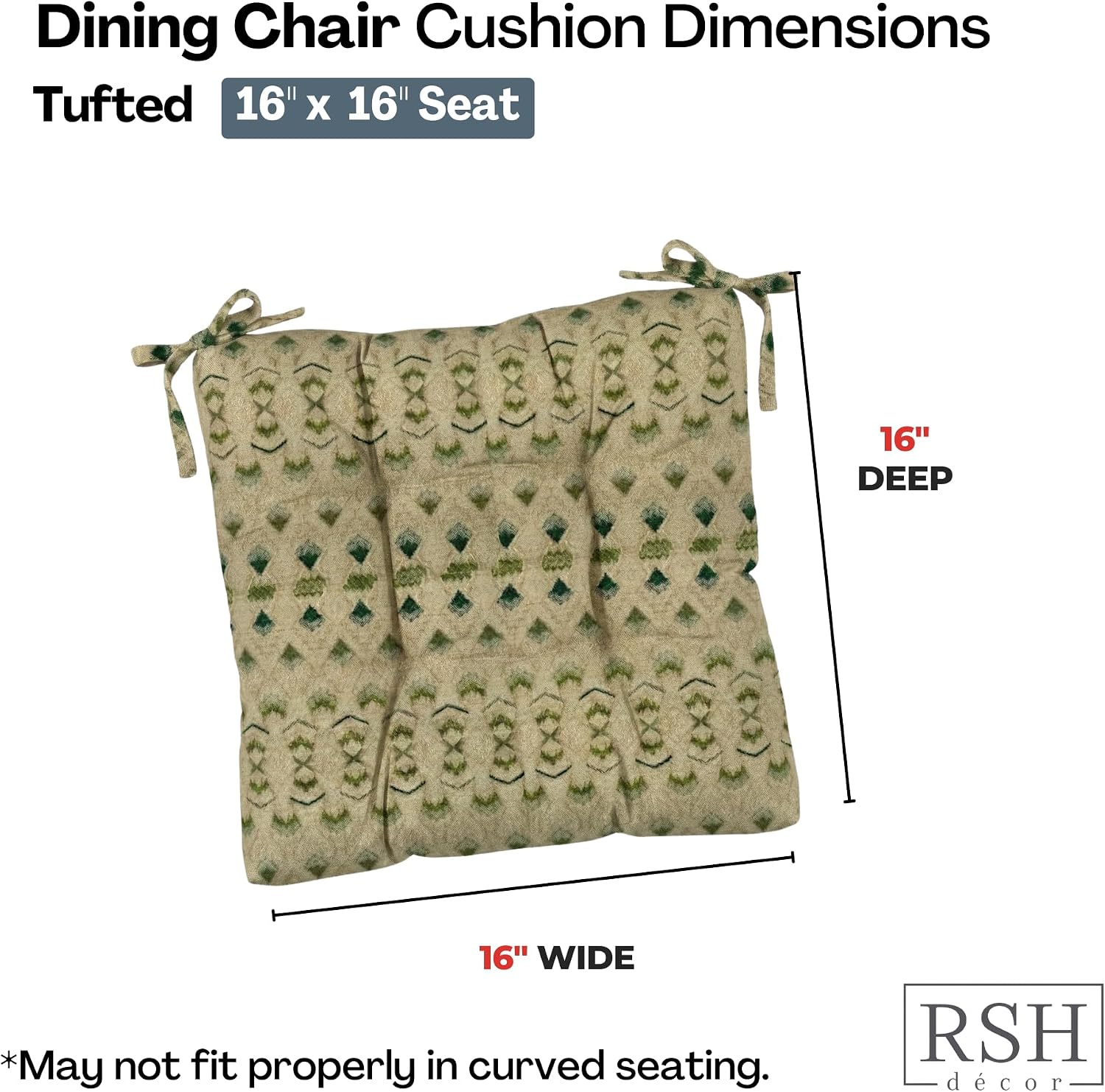 RSH DECOR Tufted Chair Cushions Set of 2 | 16" x 16" | All-Weather Square Cushions for Patio Furniture | American Made | Cabrera Verde