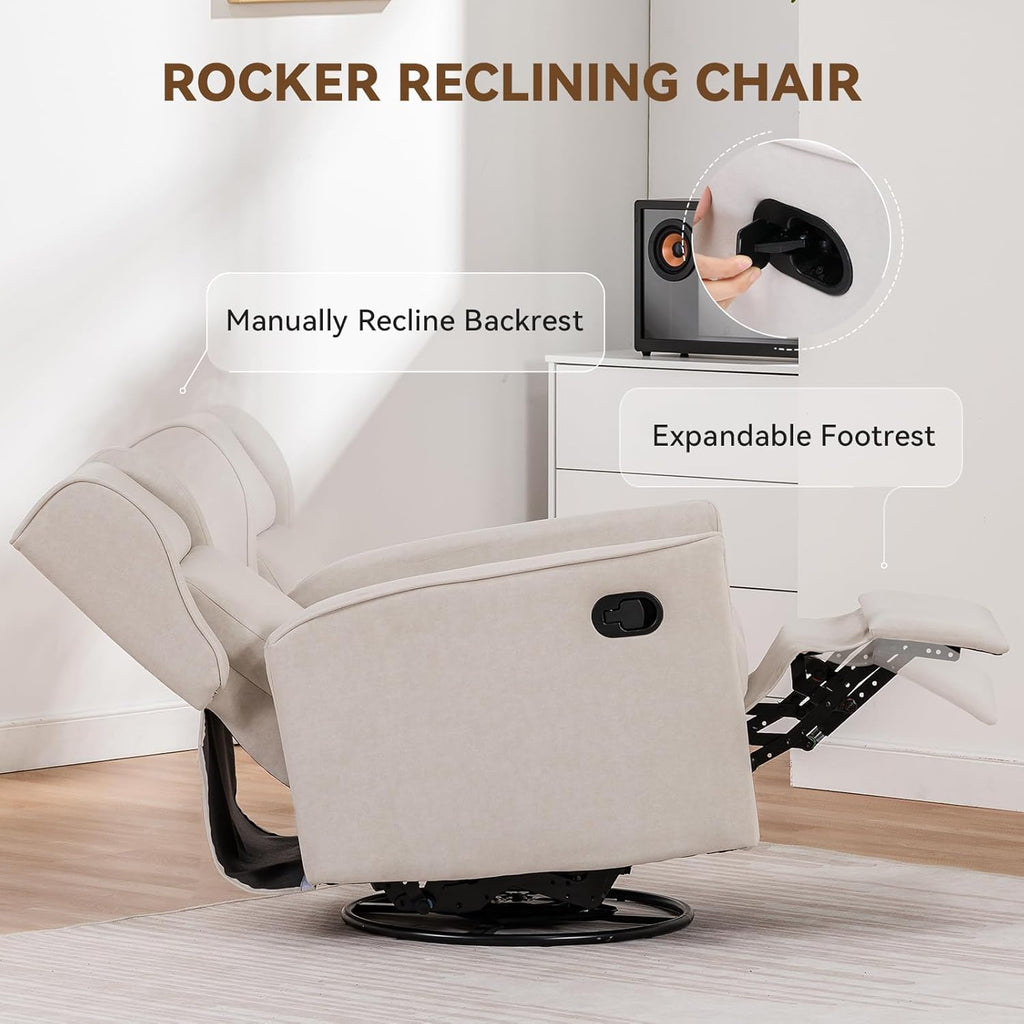 COMHOMA Rocking Recliner Chair Swivel Glider Beige | Manual Rocker, Upholstered Seating, For Living Room Office Nursery