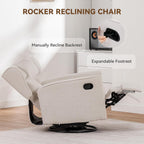 COMHOMA Rocking Recliner Chair Swivel Glider Beige | Manual Rocker, Upholstered Seating, For Living Room Office Nursery