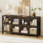 FATORRI 8 Cube Storage Organizer Bookshelf, 62 Inch Rustic Wood Horizontal Bookcase, Farmhouse Cube Long Book Shelf, TV Console Stand for Living Room (Dark Walnut)