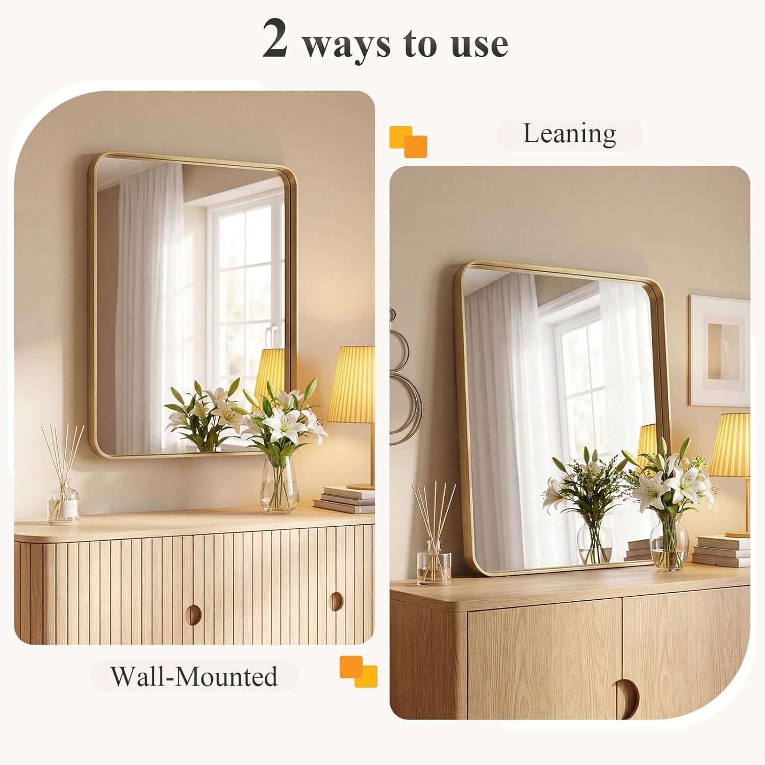 OLIXIS Bathroom Mirror for Over Sink, 30x22 Inch Wall Rounded Rectangle Mirror with Matte Metal Framed, Modern Wall Mount Vanity Mirrors for Home Decor, Living Room, Bedroom, Gold