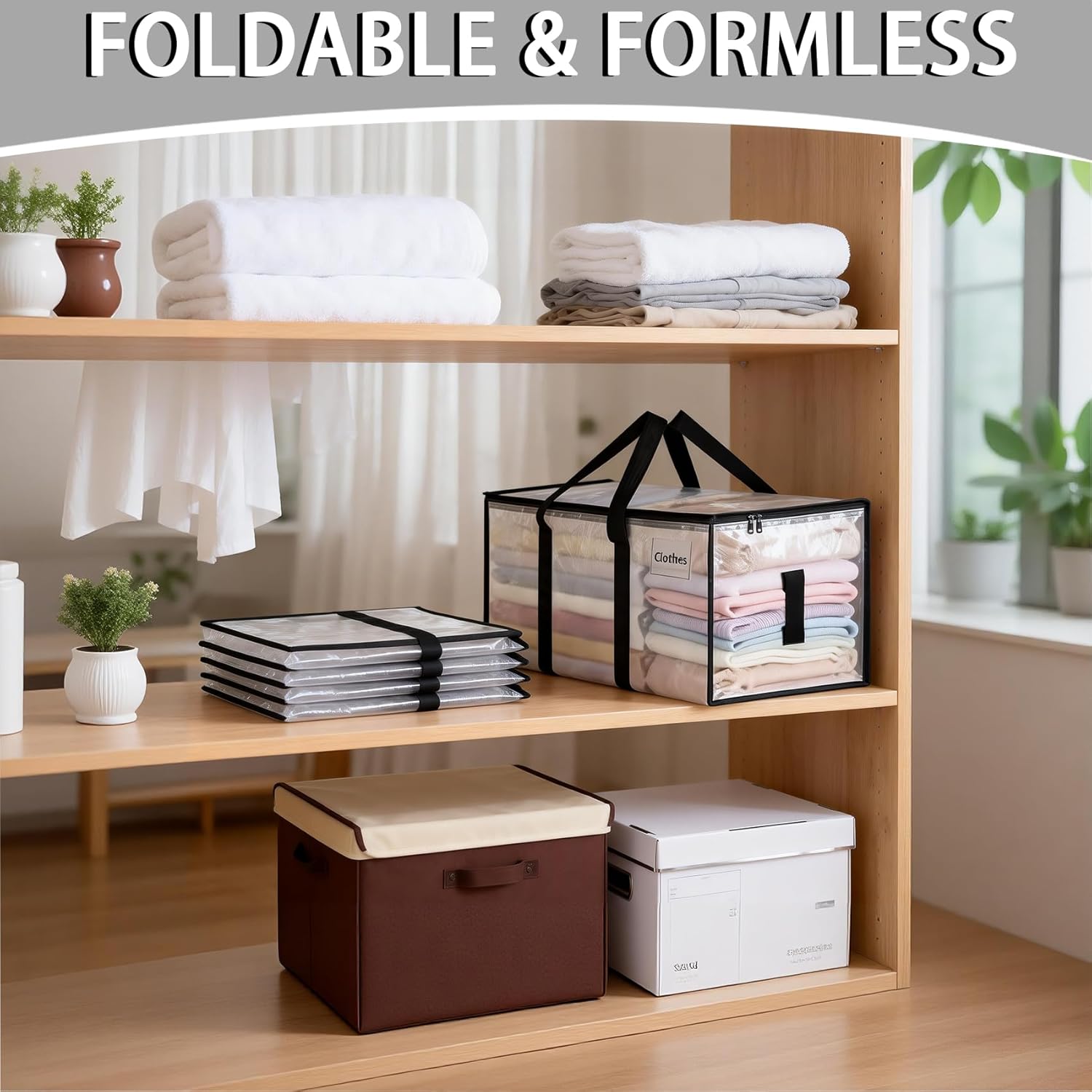 Oversized Moving Bags 6 Pack,Heavy-Duty Moving Boxes with Zippers & Carrying Handles, Foldable Storage Bags For Space Saving,Transparent Packing Bags for College Dorm,Traveling,Christmas Decorations