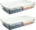 41 Quart Under Bed Storage Containers, Clear, White, 2 Pack | Rigid Plastic, Snap-On Lid, Stackable, Flat Organizer Boxes