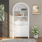 71" Tall Arched Pantry Cabinet with Adjustable Shelves, Kitchen Storage with Glass Doors, Modern Fluted Cabinet with Drawer, Display Unit for Kitchen, Dining Room