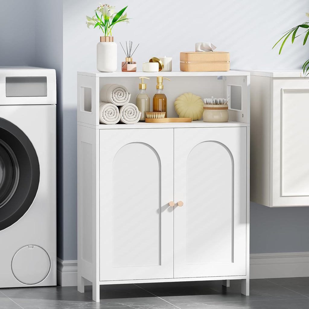 BEWISHOME Bathroom Storage Cabinet, Bathroom Floor Storage Cabinet, Freestanding Bathroom Cabinet with Double Doors and Adjustable Shelves, White 11.8" D x 23.6" W x 33.5" H YYG12W