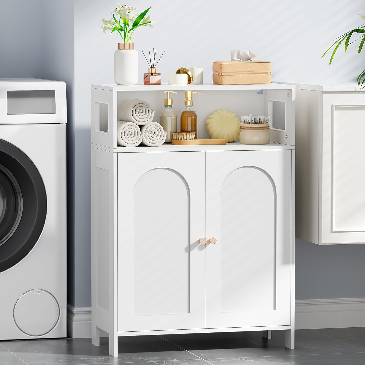 BEWISHOME Bathroom Storage Cabinet, Bathroom Floor Storage Cabinet, Freestanding Bathroom Cabinet with Double Doors and Adjustable Shelves, White 11.8" D x 23.6" W x 33.5" H YYG12W