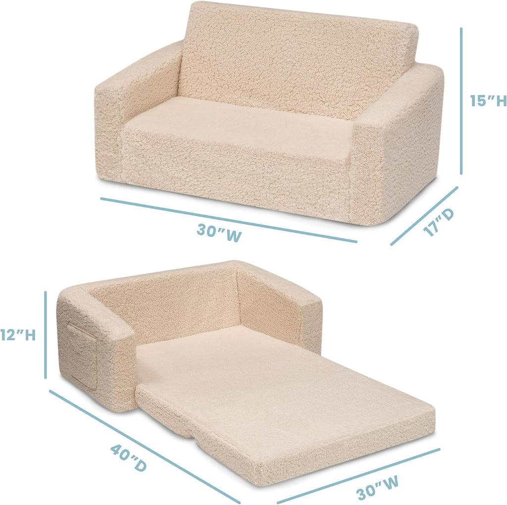 Delta Children Cozee Flip-Out Sherpa 2-in-1 Convertible Sofa to Lounger for Kids, Cream (Pack of 3)