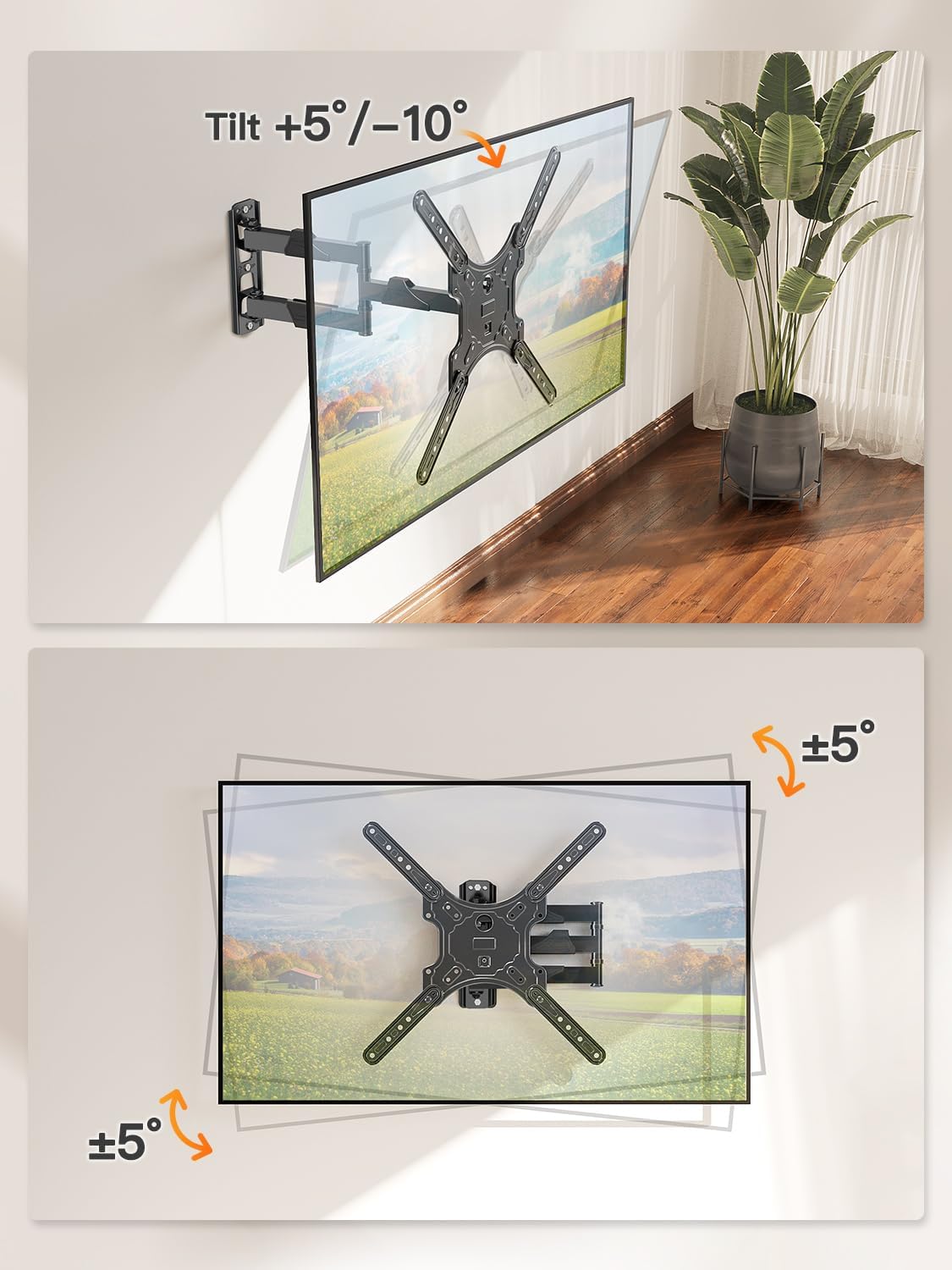 ELIVED TV Wall Mount for Most 26-60 Inch TVs, Wall Mount Bracket Max VESA 400x400mm, Swivel and Tilt Full Motion TV Mount with Single Stud Perfect Center Design, Corner Mount Holds up to 77 lbs.