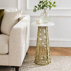 Gold Side Table with White Marble Top | Decorative Modern End Table | Aluminum Base | Accent Table for Living Room | 11x11x21.25