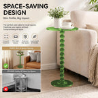 Acrylic Side Table, End Table Round Top with Solid Post, Clear Modern End Tables, Small Pedestal Drink Tables, Small Spaces Home Decor for Living Room, Bedroom, Balcony Green