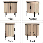 CANMOV Mid Century Modern Side Table,Oval Nightstand with Charging Station & Storage,Fluted Bedside Table with Sliding Doors,End Table for Small Space,Living Room, Bedroom,Kitchen,Oak