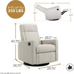 Jaymar Nelly Modern Nursery Glider Recliner Chair – Cozy Nursing Chair with 360° Swivel for New Parents, Gentle Motion, Compact Design, Lumbar Support – Made in Canada (Vanilla/Beyond Sheep Fabric)