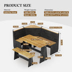Breakfast Nook Dining Table Set – Black Corner Bench Dining Table, L Shaped Kitchen Nook Booth, Space-Saving Corner Dining Table Set for Kitchen, Apartment, Small Space