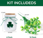 St Patricks Day Decorations-4pcs St.Patrick's Day Mini Jars with Artificial Shamrock-Mini Vases for St Patricks Day Home Kitchen Table Fireplace Mantel Decor