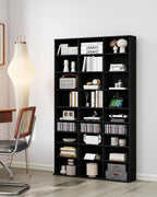 DVD Storage Shelf, 8-Tier Media Storage Cabinet with Adjustable Shelves for CDs, DVDs, Video Games, DVD Stand Tower for Living Room, Bedroom, Office, Black
