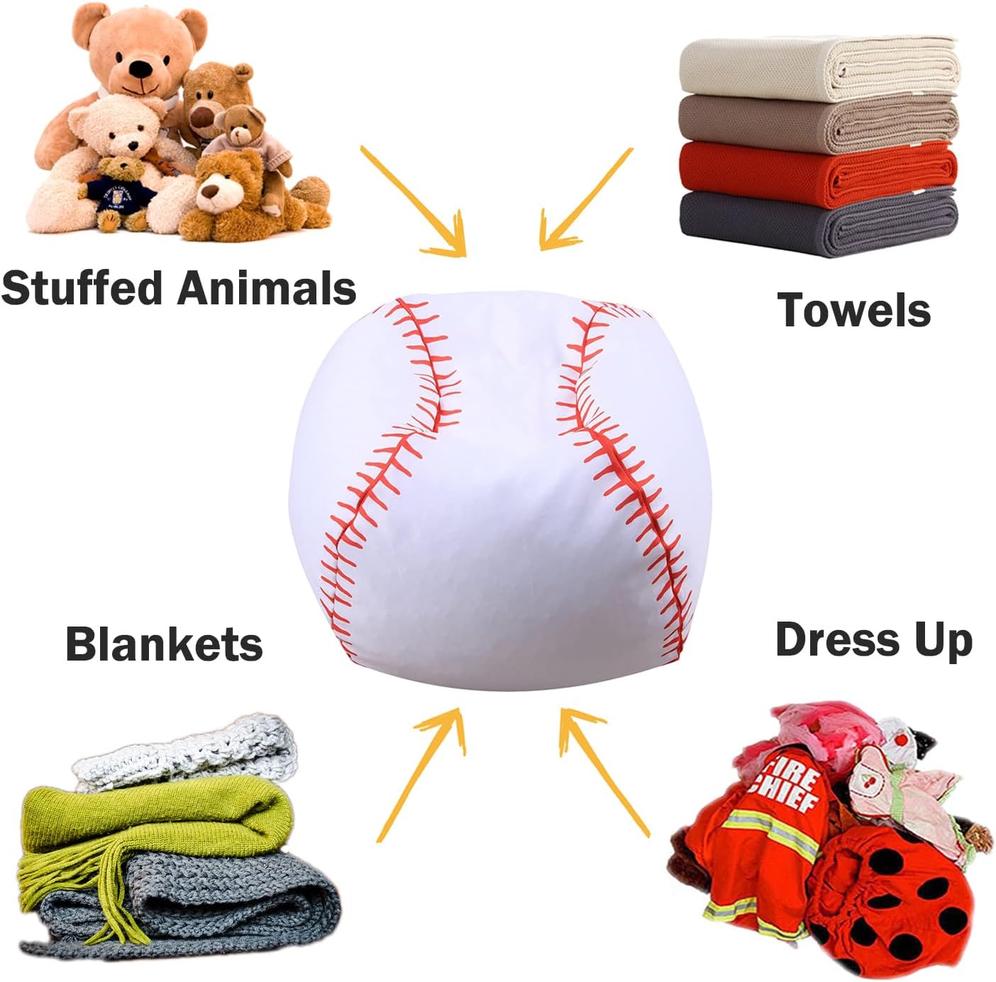 Colorful House Stuffed Animal Storage Bean Bag Chair for Kids and Adults, Lightweight Bean Storage Bag Cover for Organizing Blankets Clothes (38 inches, Baseball)