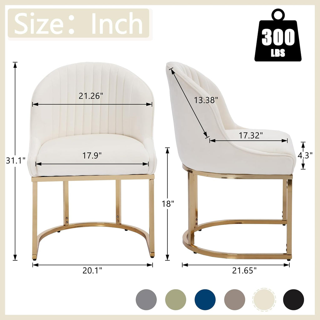 Velvet Dining Chairs Set of 4, Upholstered Dining Room Chairs with Golden Metal Legs, Modern Kitchen Side Chairs Reading Chair (Golden - Beige, Set of 4)