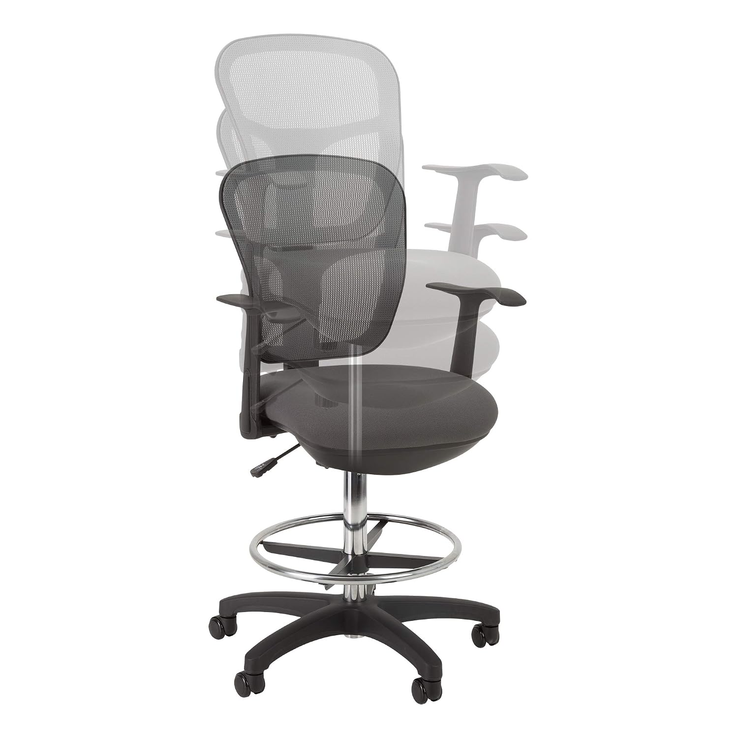 Norwood Commercial Furniture Adjustable-Height Office Mesh Drafting Chair with Chrome Footrest Ring & Optional Arms