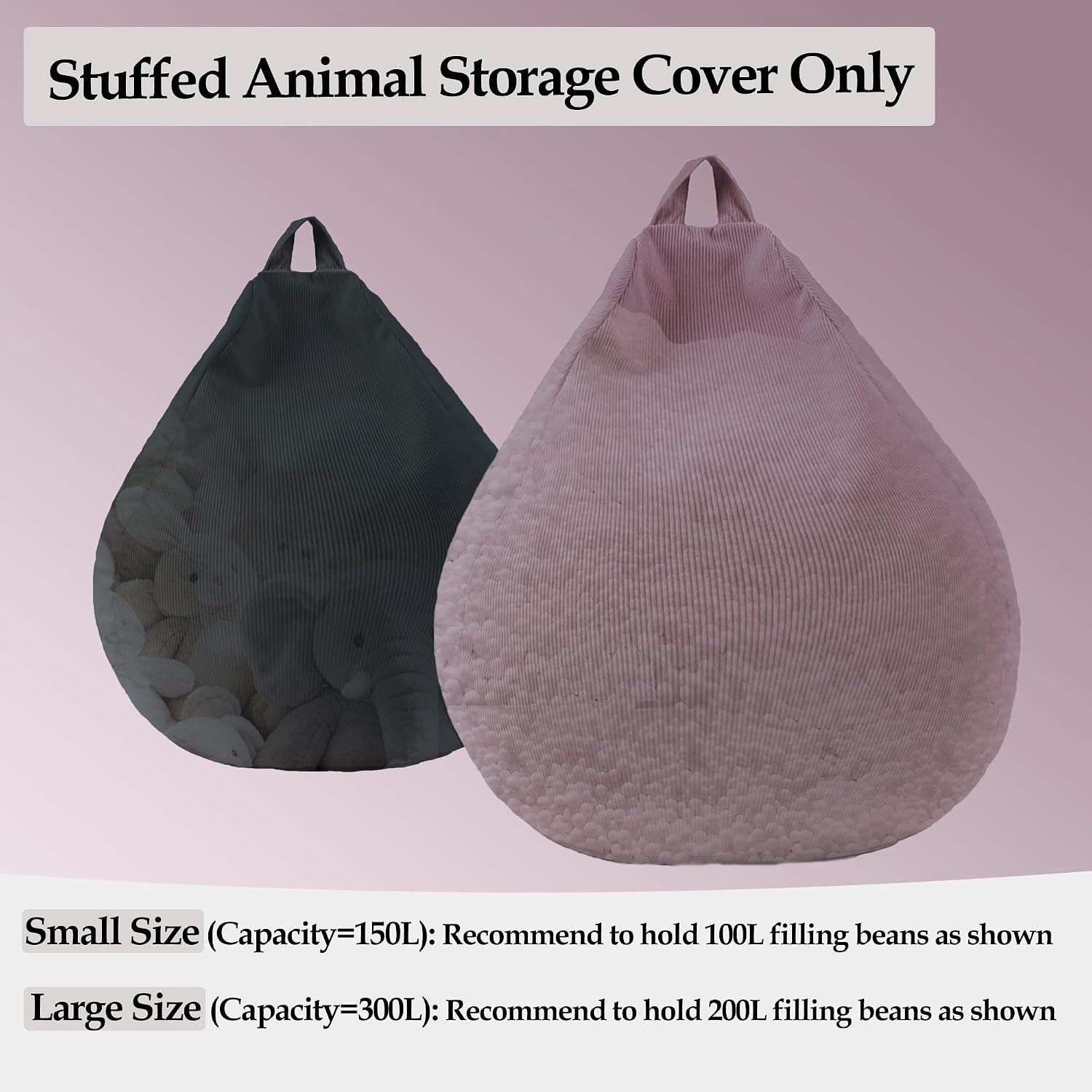 LPMOERA Stuffed Animal Storage Bean Bag Chair Cover (No Filler) For Kids and Adults.Pets Dogs/Cats Lazy Beds.Soft Premium Corduroy Stuffable Bean Bag For Organizing Children Plush Toys or Memory Foam