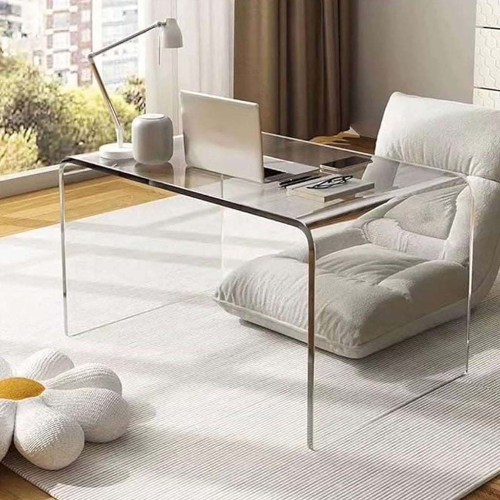 C-Shape Clear End Table, Transparent Small Multipurpose Side Nightstand Bedside, Modern Acrylic C-Shaped Sofa Side Table for Living Room Bedroom Home Decor Office (Orange, 55cm/21.6in, Acrylic)