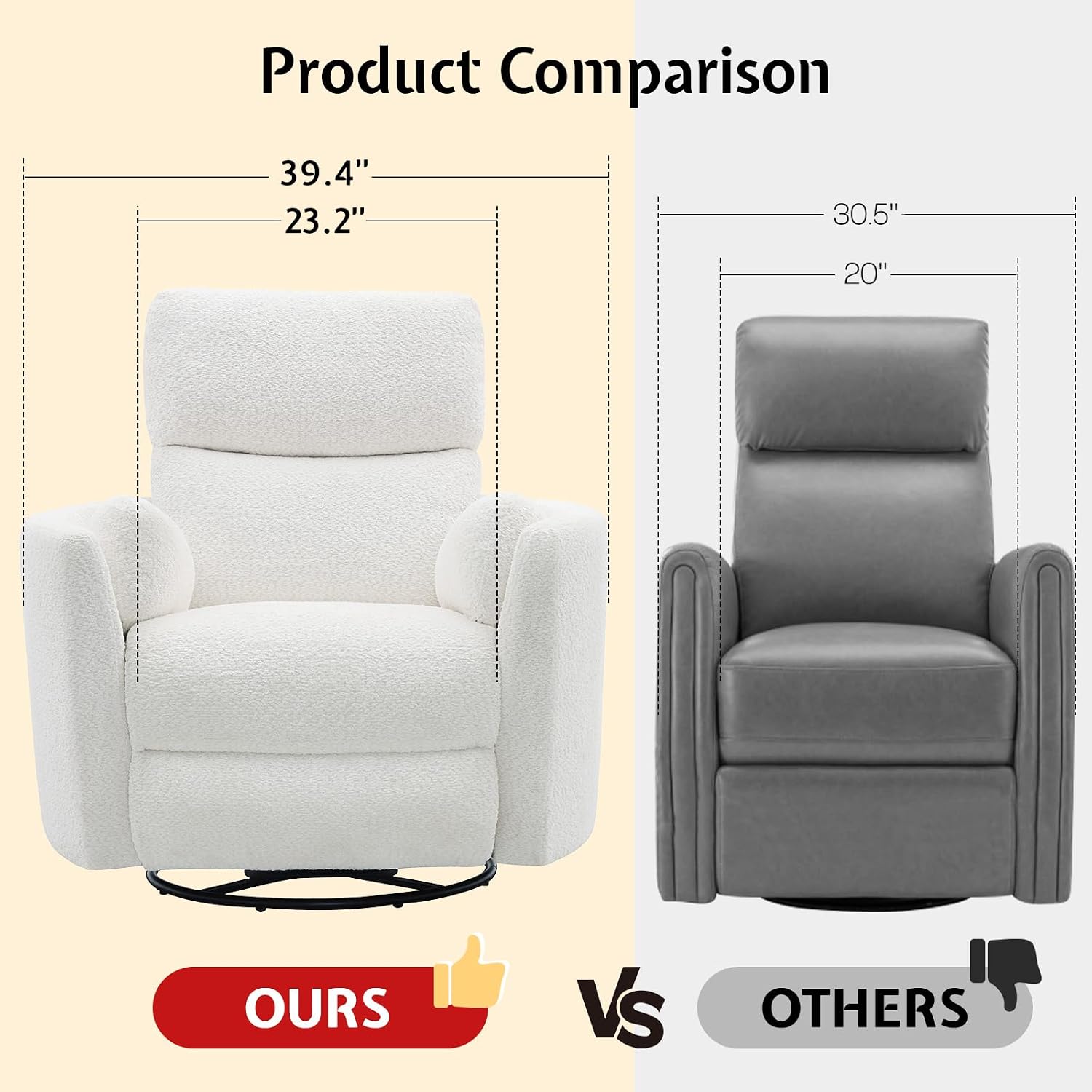 Jocisland Power Rocking Nursery Chair, Oversized Recliner Swivel Glider Chairs for Adults with 2 Pillows, USB & Type-C, Cozy Reclining Armchair Sofa for Living Room, Bedroom, Nursing, White Teddy