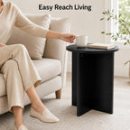 Black Round Side Table, Solid Rubber Wood Small End Table, 15.7" D | 19.7"H accent table for living room, bedroom, small spaces, sofa side or bedside; compact round top with stable cross base
