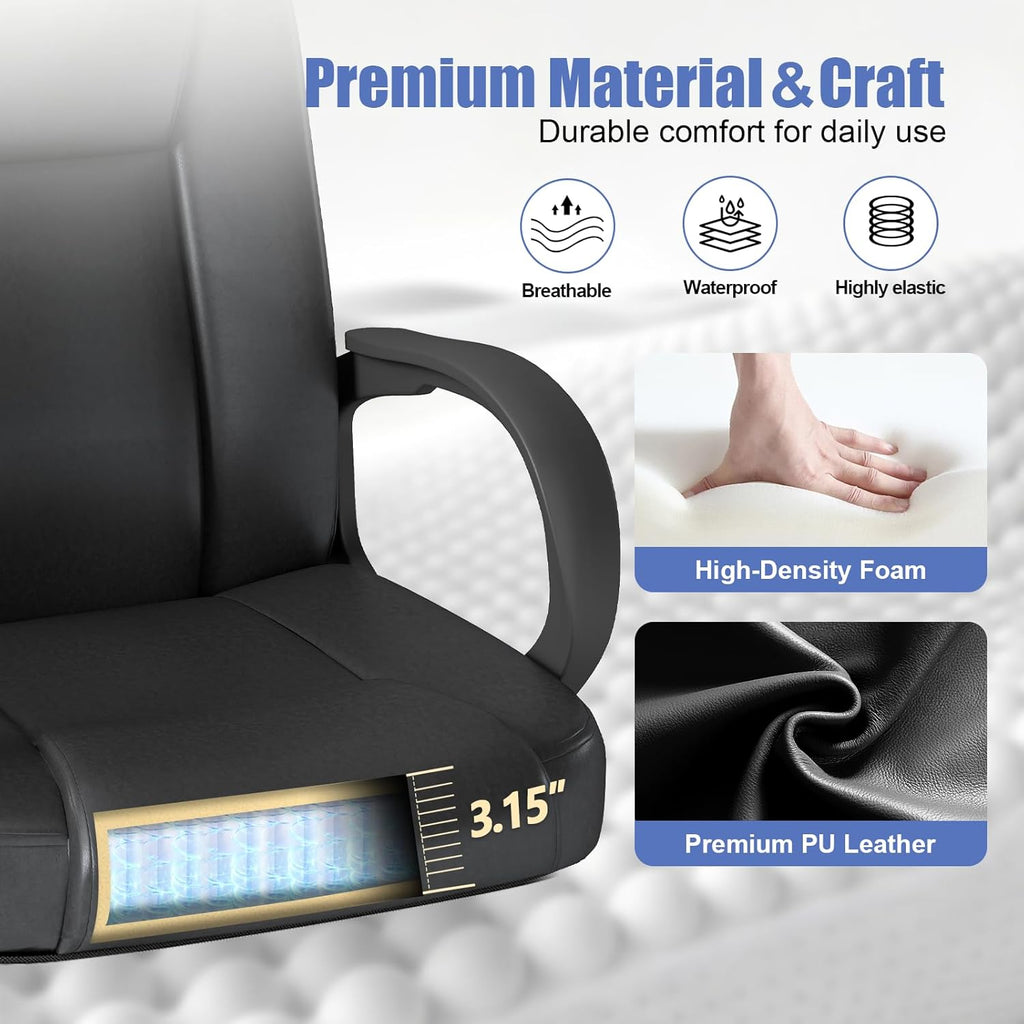 Executive Office Chair, Leather Desk Computer Chair with Armrests, Mid-Back Swivel Adjustable Ergonomic Design for Home Office, 10PC, Black